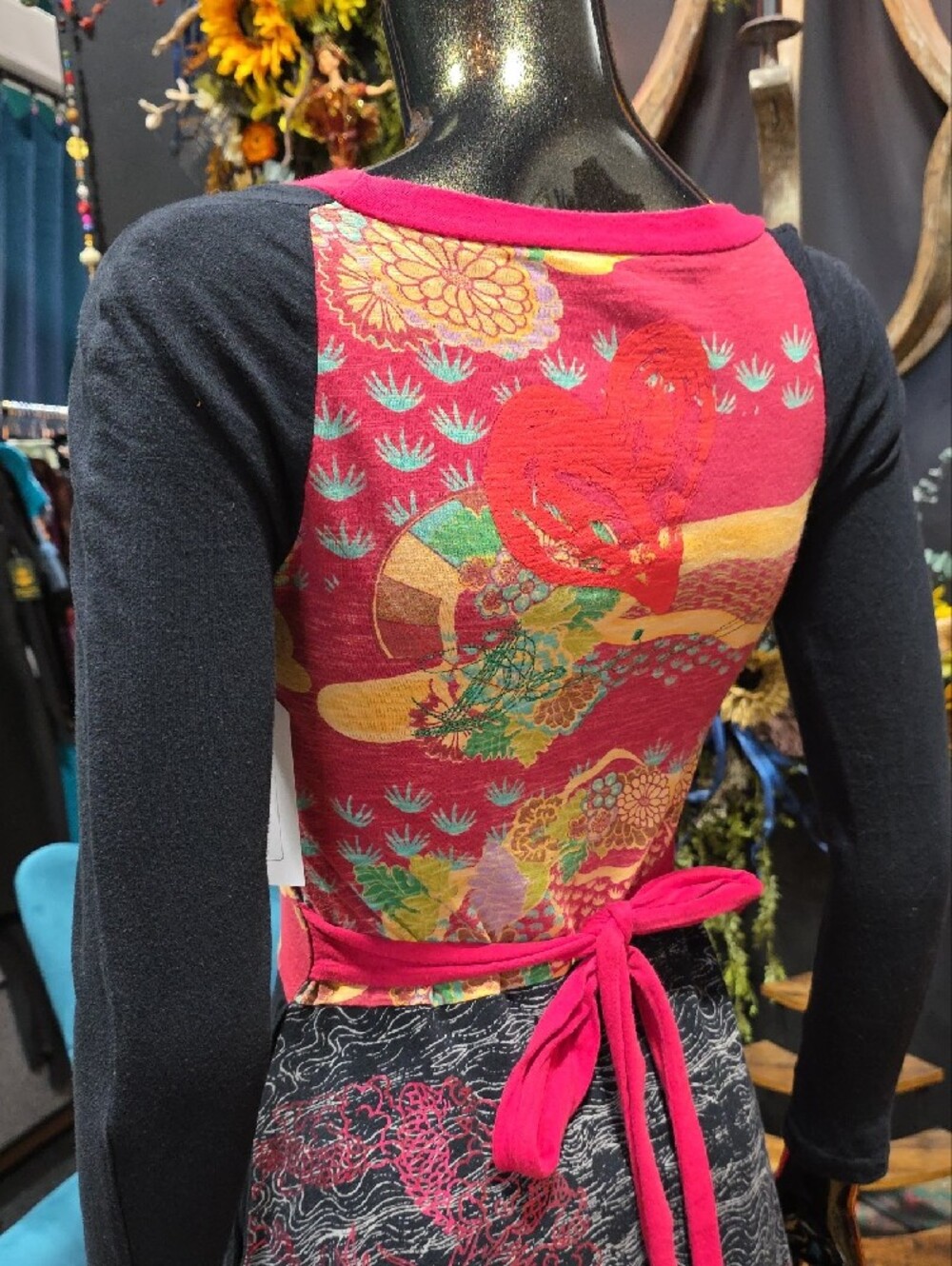 Desigual Black and Red Long-Sleeve Fit & Flare Dress with Multicolor Bodice - Picture 9 of 12